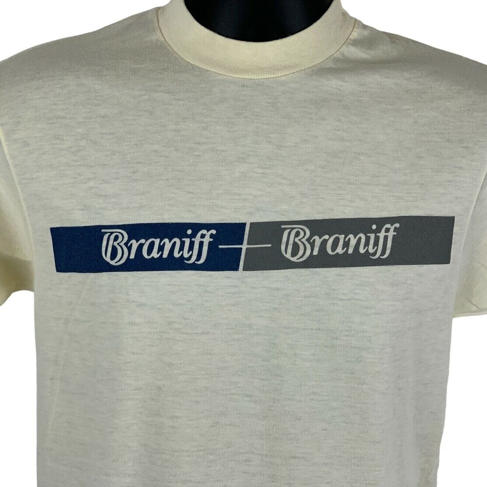 Vintage 80s Braniff Airways T Shirt Airline Airplane Aviation Yellow S Small